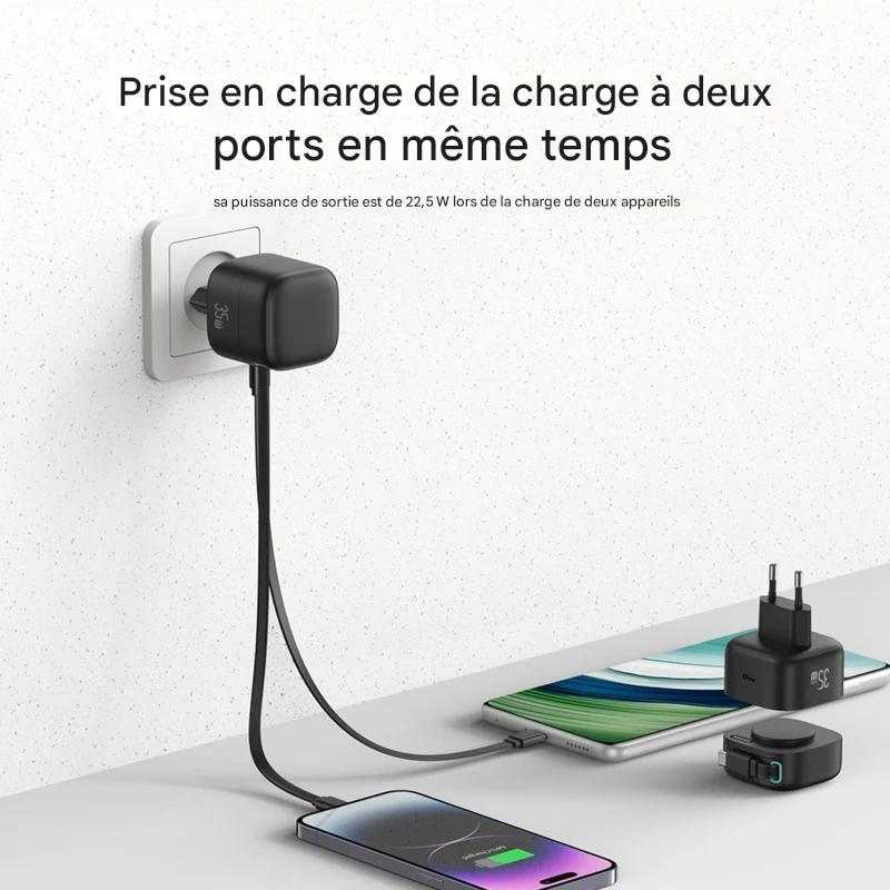 Chargeur Rapide avec Enrouleur Intégré pour IPhone 15 Pro Max/ Xiaomi /Samsung - Beconnectlt